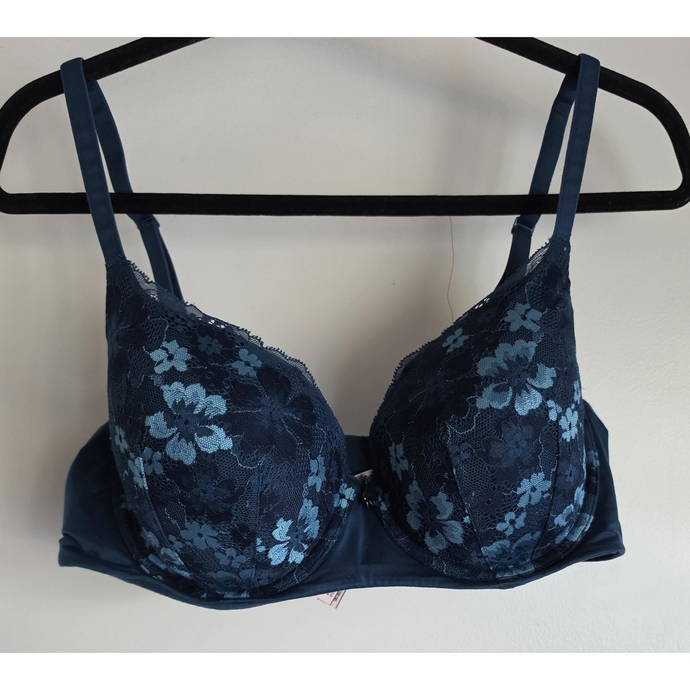 Victoria's Secret Bra 38D Blue Floral Lace Lingerie